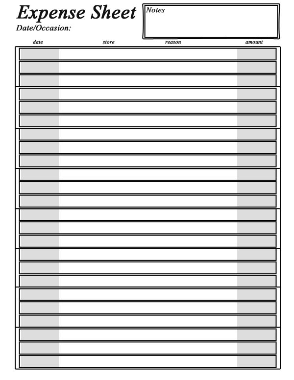 Expense Log Template Free Printable