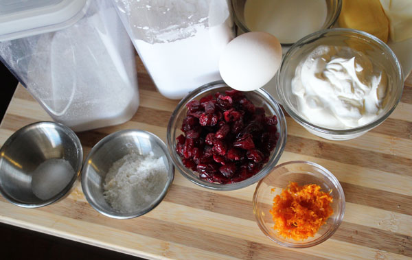 ingredients for orange cranberry scones