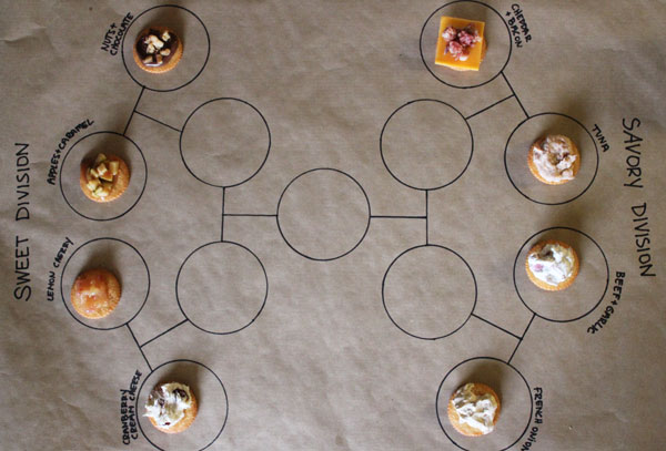 sweet vs savory snack bracket - awesome idea for halftime snacking. Which Ritz cracker topping will be your favorite?