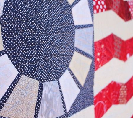 close up of Glory scrappy flag quilt