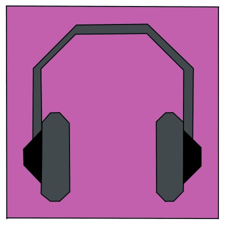 A drawn image of headphones made using straight lines on a purple background