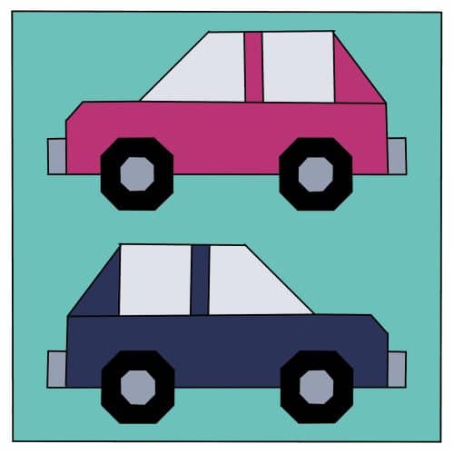 Car Quilt block design - two hatchback cars facing opposite directions