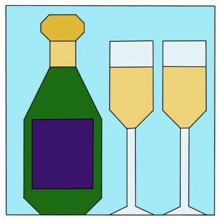 Champagne bottle and glasses quilt block