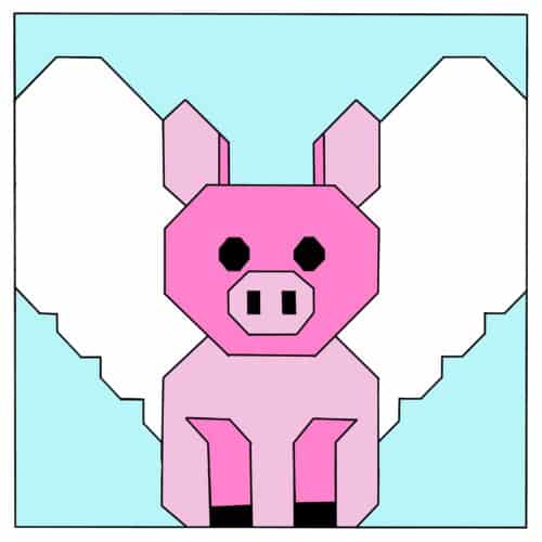 Pig with wings - flying pig quilt block