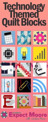Technology themed quilt blocks from multiple different quilt pattern designers. Launched September 2025